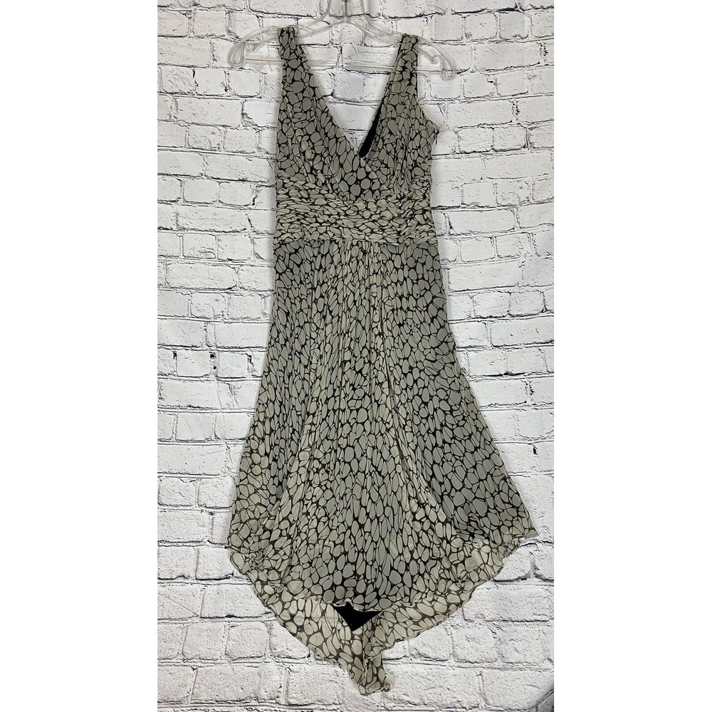 Vintage London Times High Low Brown Black Beige Lined Silk Size 6 Print Sundress